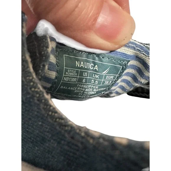 Nautica Boat Shoes Women 9 Blue Denim Hook Loop Striped Good Casual Loafers - Picture 10 of 12